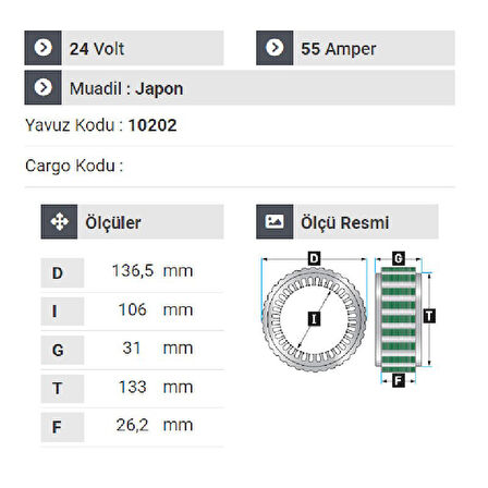 NURSAN 160624 Statör 24V 55A Hyundai Hd 75 Euro 4 Kamyonet