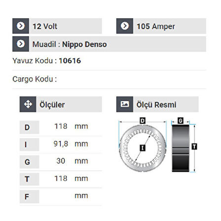 NURSAN 161112 Statör 12V 105A Fiat Doblo Ford Transit Kapaklı