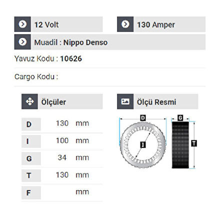 NURSAN 161212 Statör 12V 130A Y.M Opel Dizel - Palio - Klimalı Land Rover-Jcb