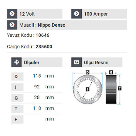 NURSAN 161412 Statör 12V 110A Toyota Hiace Minibüs.Hyundai Accent Dizel.2004.05.06.07.08