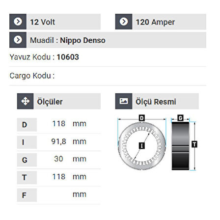 NURSAN 161612 Statör 12V 120A Kapklı