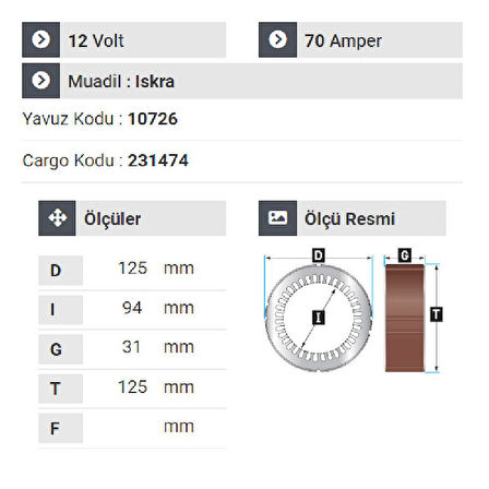 NURSAN 170212 Statör 12V 70A Massey Ferguson.3000.Serileri