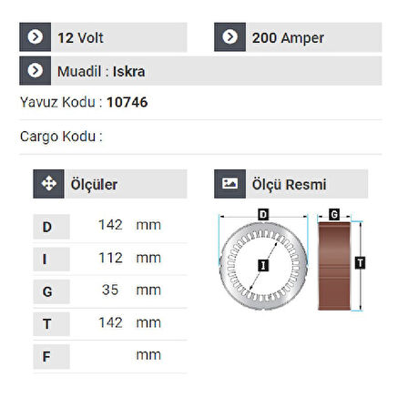 NURSAN 170312 Statör 12V 200A Y.M Mitsubişhi Prestij 2010.2011 Sonrası