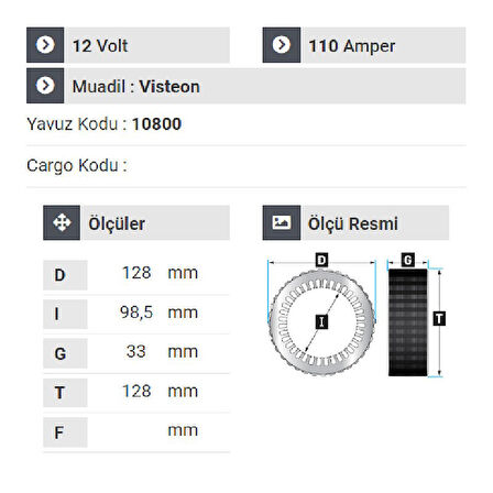 NURSAN 171112 Statör 12V 110A Vısteon Tip Ford Connect 75 Ve 90 Lık 2006 İle 2011 Aralığı