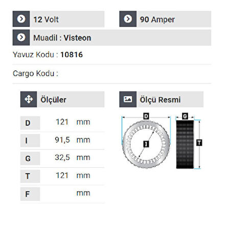 NURSAN 171212 Statör 12V 90A Vısteon Tip Ford Fiesta Y.M