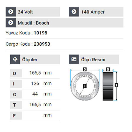 NURSAN 177424 Statör 24V 140A V8 Mercedes 403 - 304 Otobüs Y.M. Man