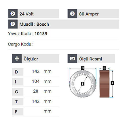 NURSAN 178224 Statör 24V 80A Y.M Axsor. Actros - Atego- Tır Kırk Ayak Çift Çıkış