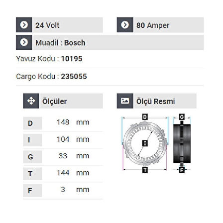 NURSAN 178424 Statör 24V 80A Y.M Axsor. Actros - Atego Kukalı