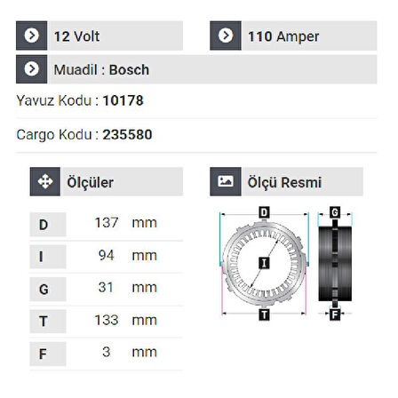 NURSAN 178812 Statör 12V 110A Ford Focus-Connect Fom Serisi Y.M Kulaklı