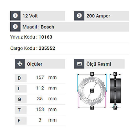 NURSAN 178912 Statör 12V 200A Mercedes Y.M Taksiler Vito.SprinterY.M