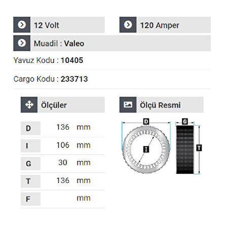 NURSAN 180012 Statör 12V 120A Passat-Master-Trafik-Bmw-Audi-T.Porter-Clio - Ducado