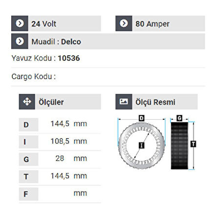 NURSAN 180624 Statör 24V 80A Belde Otobüs Samsung - Daewoo - Cat İş Makinası