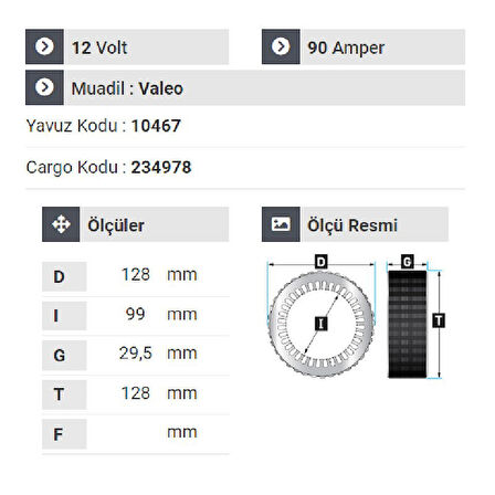 NURSAN 181412 Statör 12V 90A Peugeot Partner.Clio.Kango.Senbol.Citroen Y.M Valeo Dinm.