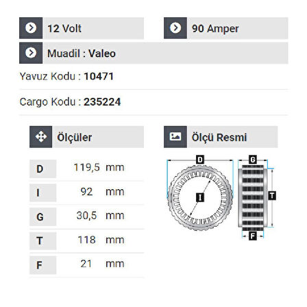 NURSAN 181812 Statör 12V 90A Fiat Albea Multijet