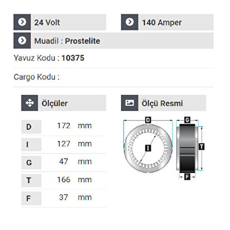 NURSAN 181924 Statör 24V 140A Bmc Belde Otobüs Man Otobüs Ym Kısa Uçlu