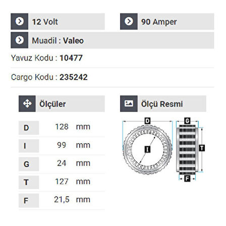 NURSAN 182112 Statör 12V 90A Volswagen Passat 1.8 Benzinli 98.99.Peugeot Boxer Dar Tip