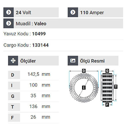 NURSAN 182224 Statör 24V 110A Otokar Sultan Otobüs 7 Uçlu