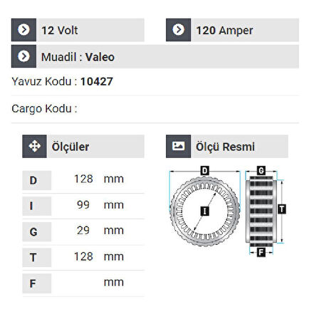 NURSAN 182412 Statör 12V 120A Peugeot Partner.Clio.Kango.Senbol. Y.M Valeo Dinamolarda