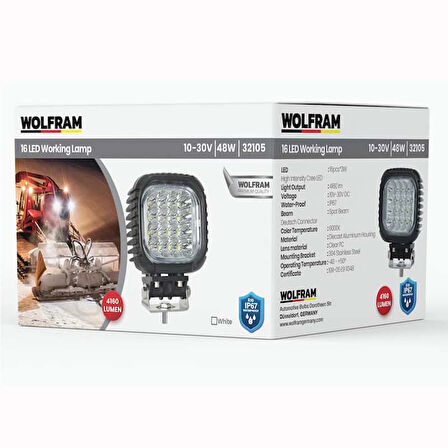 Led Kare Çalışma Lambası Ağır Hizmet 4.160 Lümen Spot 10/30V E-Belgeli 48W