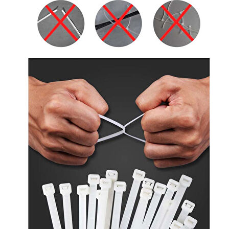 Beyaz Plastik Kablo Bağı Plastik Kelepçe 4,8MMX30Cm 100