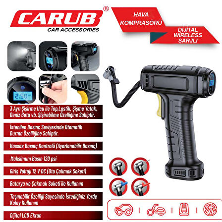 Carub Hava Kompresörü Dijital Wireless Şarjlı