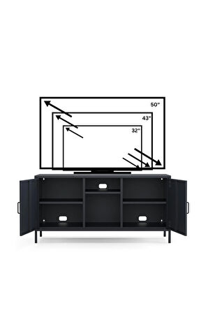 Pera Tv Ünitesi, Tv Dolabı,2 Kapaklı, Açık Raflı 130,50 x 40 x 64,50 cm