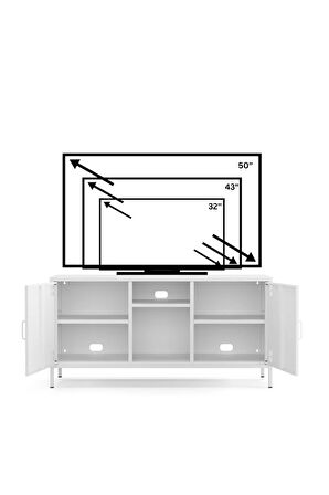 Pera Tv Ünitesi, Tv Dolabı,2 Kapaklı, Açık Raflı 130,50 x 40 x 64,50 cm