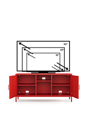 Pera Tv Ünitesi, Tv Dolabı,2 Kapaklı, Açık Raflı 130,50 x 40 x 64,50 cm