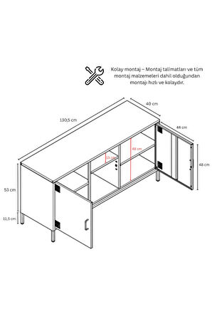 Pera Tv Ünitesi, Tv Dolabı,2 Kapaklı, Açık Raflı 130,50 x 40 x 64,50 cm