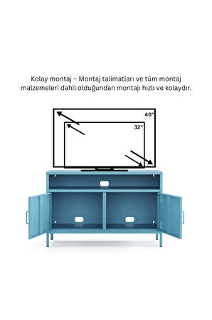 Pera Tv Ünitesi, Tv Dolabı,2 Kapaklı, Açık Raflı 100,50 X 40 X 64,50 Cm