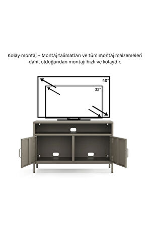 Pera Tv Ünitesi, Tv Dolabı,2 Kapaklı, Açık Raflı 100,50 x 40 x 64,50 cm