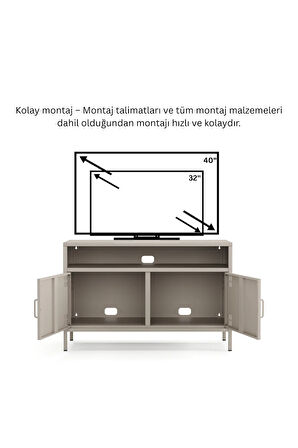 Pera Tv Ünitesi, Tv Dolabı,2 Kapaklı, Açık Raflı 100,50 X 40 X 64,50 Cm