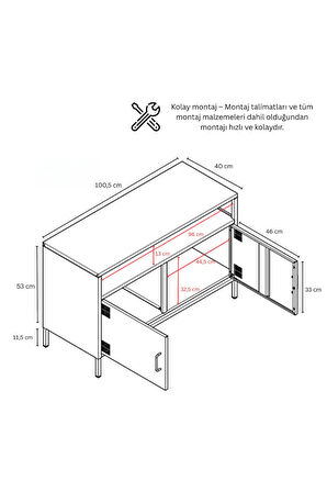 Pera Tv Ünitesi, Tv Dolabı,2 Kapaklı Dolap 100,50 x 40 x 64,50 cm