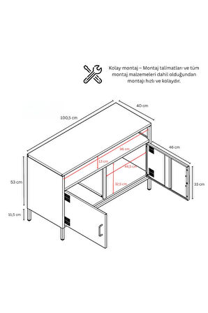 Pera Tv Ünitesi, Tv Dolabı,2 Kapaklı Dolap 100,50 x 40 x 64,50 cm - 9 Renk Seçeneği Bulunmaktadır