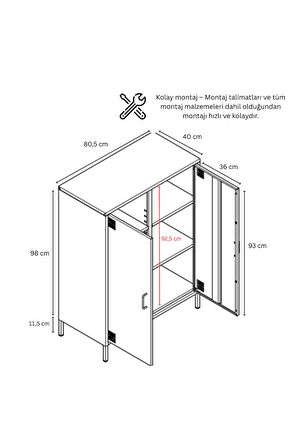 Pera Metal Dolap 2 Kapılı 80,50 x 40 x 109,50 cm - 9 Renk Seçeneği Bulunmaktadır