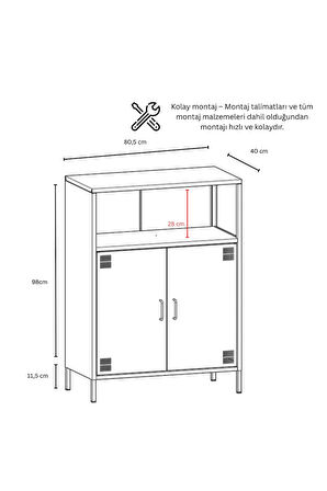 Pera Metal Dolap 2 Kapılı, Açık Raflı 80,50 x 40 x 109,50 cm - 9 Renk Seçeneği Bulunmaktadır