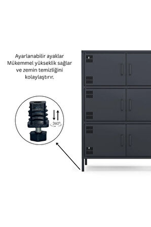 Pera Metal Çok Gözlü Dolap, 6 Kapaklı 80,50 x 40 x 109,50 cm