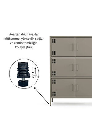 Pera Metal Çok Gözlü Dolap, 6 Kapaklı 80,50 x 40 x 109,50 cm