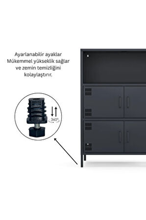 Pera Metal Çok Gözlü Dolap, 4 Kapaklı, Açık Raflı 80,50 x 40 x 109,50 cm