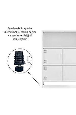 Pera Metal Çok Gözlü Dolap, 4 Kapaklı, Açık Raflı 80,50 x 40 x 109,50 cm