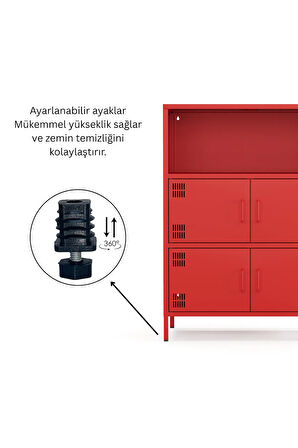 Pera Metal Çok Gözlü Dolap, 4 Kapaklı, Açık Raflı 80,50 x 40 x 109,50 cm