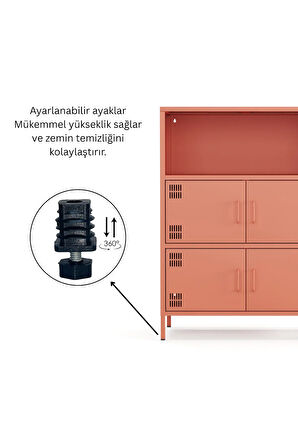 Pera Metal Çok Gözlü Dolap, 4 Kapaklı, Açık Raflı 80,50 x 40 x 109,50 cm