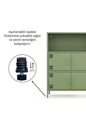 Pera Metal Çok Gözlü Dolap, 4 Kapaklı, Açık Raflı 80,50 x 40 x 109,50 cm
