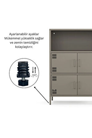 Pera Metal Çok Gözlü Dolap, 4 Kapaklı, Açık Raflı 80,50 x 40 x 109,50 cm