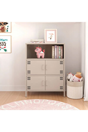 Pera Metal Çok Gözlü Dolap, 4 Kapaklı, Açık Raflı 80,50 x 40 x 109,50 cm