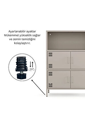 Pera Metal Çok Gözlü Dolap, 4 Kapaklı, Açık Raflı 80,50 x 40 x 109,50 cm