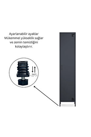 Pera Metal Elbise Dolabı, Soyunma Dolabı, Tek Kapılı, 41,50 x 40 x 189,50 cm