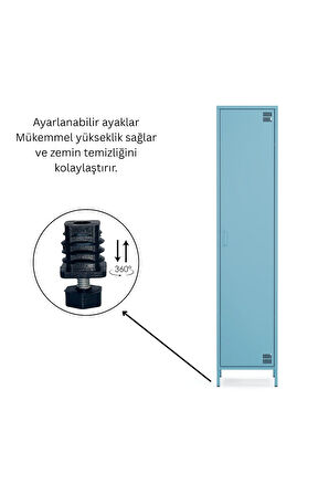Pera Metal Elbise Dolabı, Soyunma Dolabı, Tek Kapılı, 41,50 x 40 x 189,50 cm