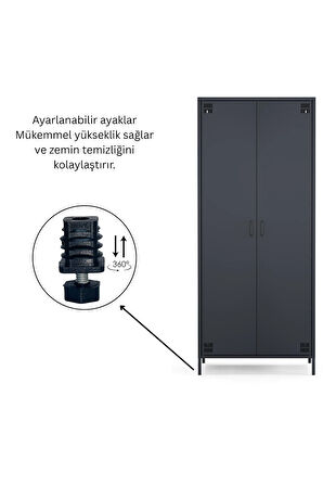 Pera Metal Elbise Dolabı, Soyunma Dolabı, İki Kapılı, 80,50 x 50 x 189,50 cm