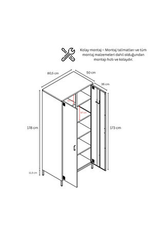 Pera Metal Elbise Dolabı, Soyunma Dolabı, İki Kapılı, 80,50 x 50 x 189,50 cm